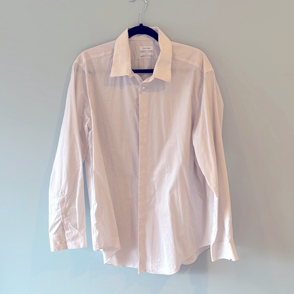 Calvin Klein button down, white with purple pattern